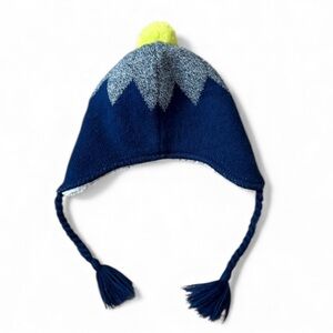 Lands' End Blue Gray Kids Pom-Pom Hat Ski Medium Large Braid Tassel